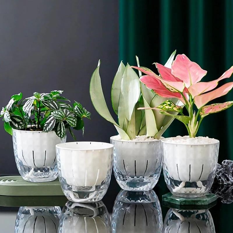 1pc Self Watering Plant Pot Durable Hydroponic Flower Pot Clear Double Layer Plastic Hydroponic Flower Pot Gardening Accessories