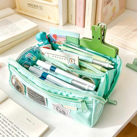 Federmäppchen Wasserdicht Große Kapazität Stifttasche Leinwand Schreibwaren Tasche Mehrere Fächer Reißverschluss Organizer für Schulkinder Mädchen