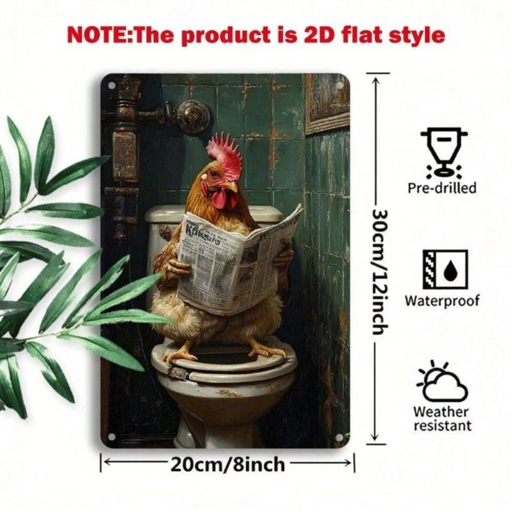 Vintage Metallschild Hahn Toilette Zeitung 20x30cm Lustige Wandkunst Dekoration für Badezimmer Garage Zuhause