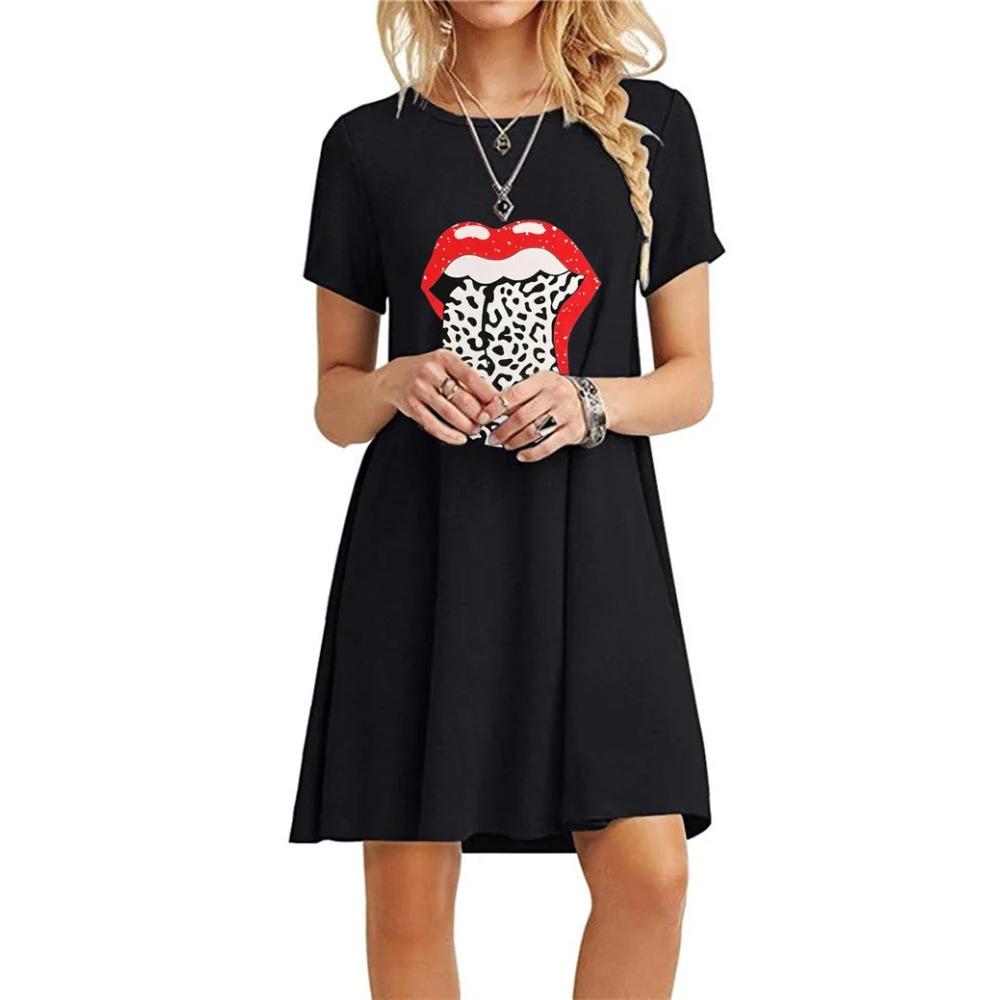 Leopard Pattern Women 3D Print Fashion Comfortable Dresses Short Sleeve Summer Loose Casual Round Neck Oversized Dress
