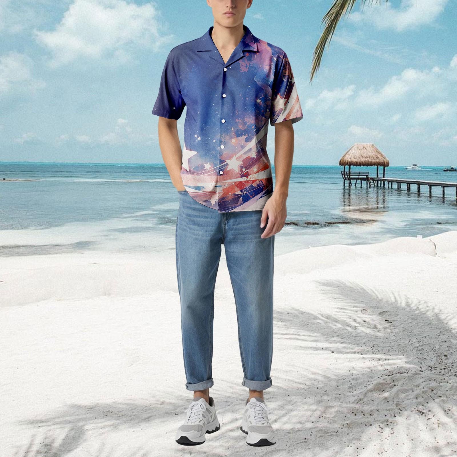 

Мужская повседневная свободная рубашка с короткими рукавами, модная рубашка с принтом, топ XL синий