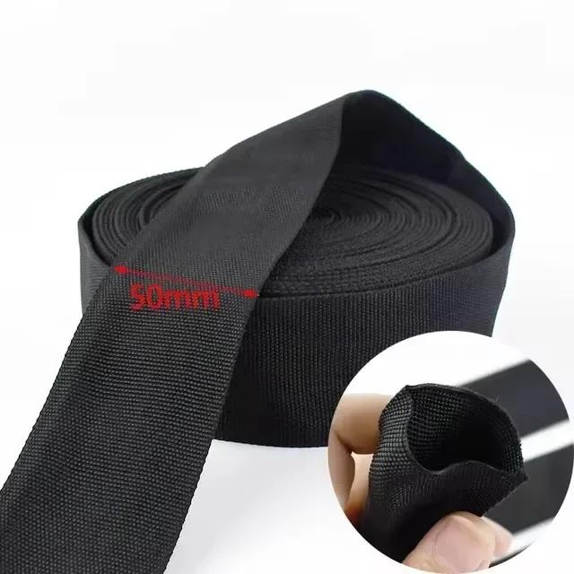 5/10M 20-50mm Schwarze Nylon-Gurtbänder 1,6mm Dick Hohlrohrband Dekoband für Bekleidung DIY Nähzubehör