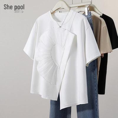 Women's Asymmetrical 3D Floral Short Sleeve T-shirt