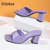 Fashion Eilyken Summer Women Purple Slipper Square High Heel Beach Slip On Sandal Flip Flop Slides Size 41 42