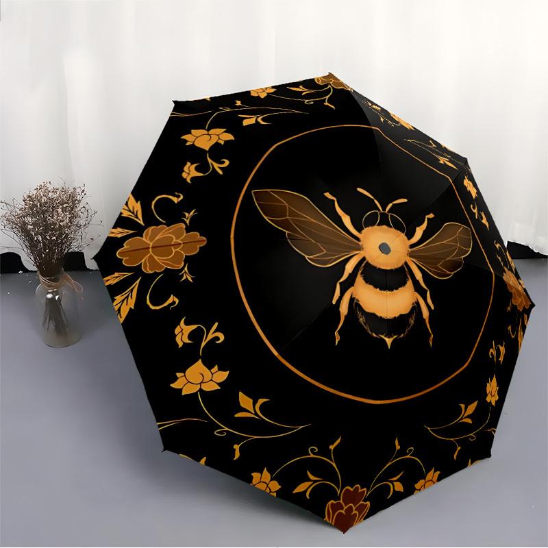 1pc Bee Floral Automatic Folding Umbrella - Design, Durable Iron Frame for Travel, Outdoor, Beach Fashion Accessory A0920028