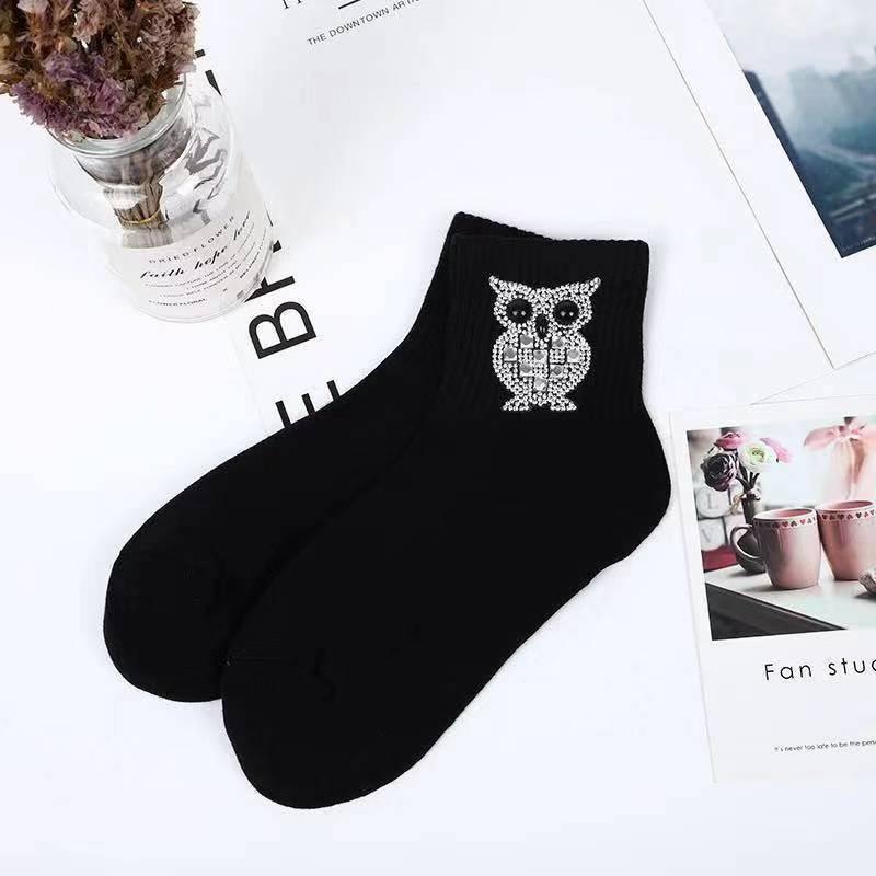 New Rhinestone Decorative Socks, Fashionable Diamond Sparkling Socks, Cute Cartoon Animal Pattern Comfortable Low Cut Socks