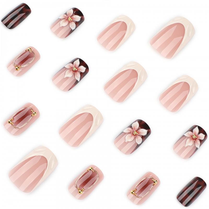 3D Flower Wearing Nail Art Plate Short Square Wearable Fake