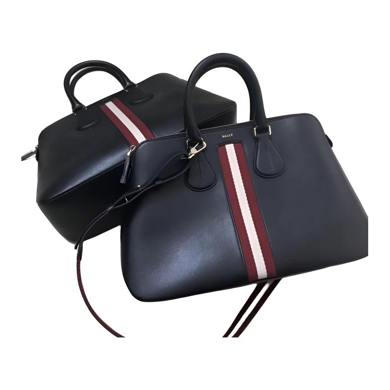 Bally Classic Stripe Logo Dainty Md. O Leather Boston Bag Women Handbags Black 6219721