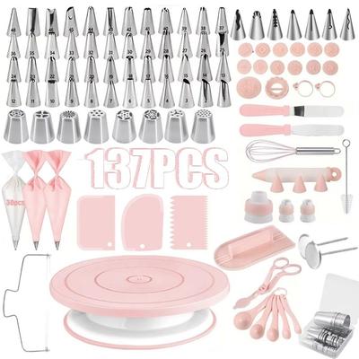137Pcs Multi-functional Pastry Turntable Kit Piping Nozzle Piping Bag Set  Dessert Pastry Making