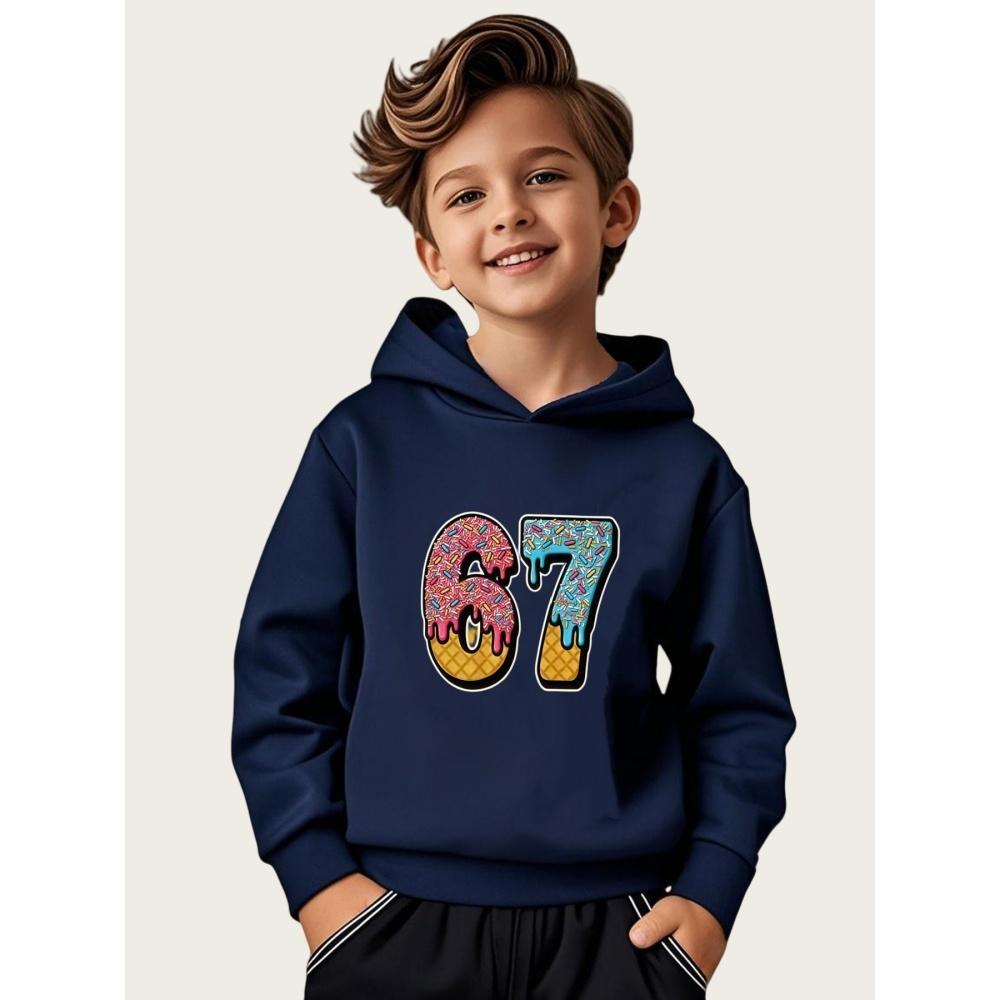 Huiteng1 Meme 67 Patroon Hoodie voor Jongen Casual Ronde Hals Korte Mouwen Hoodie Comfortabel Trendy Street Lange Mouw Kinderkleding 160