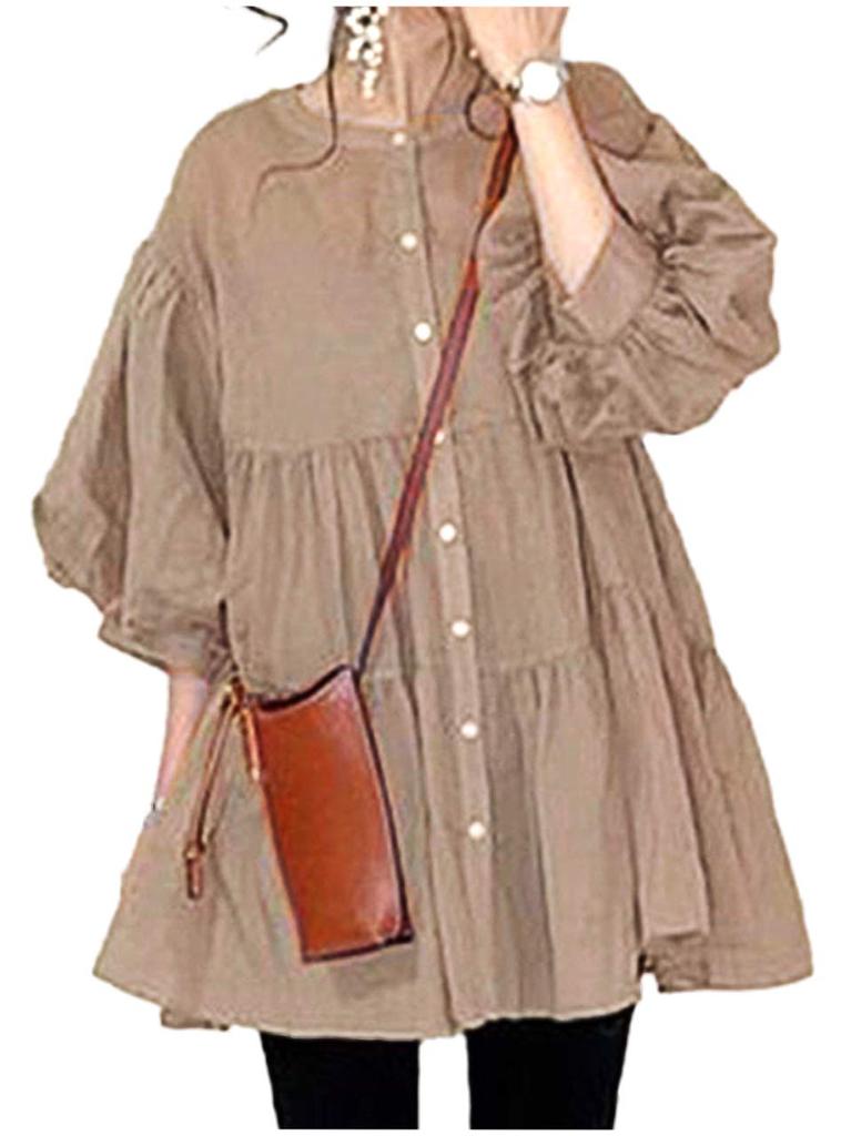 Soft Cut and Sewn Size M To XL for Women [Lion Garden] See-through Top, Elegant, Casual, (XL, Brown)