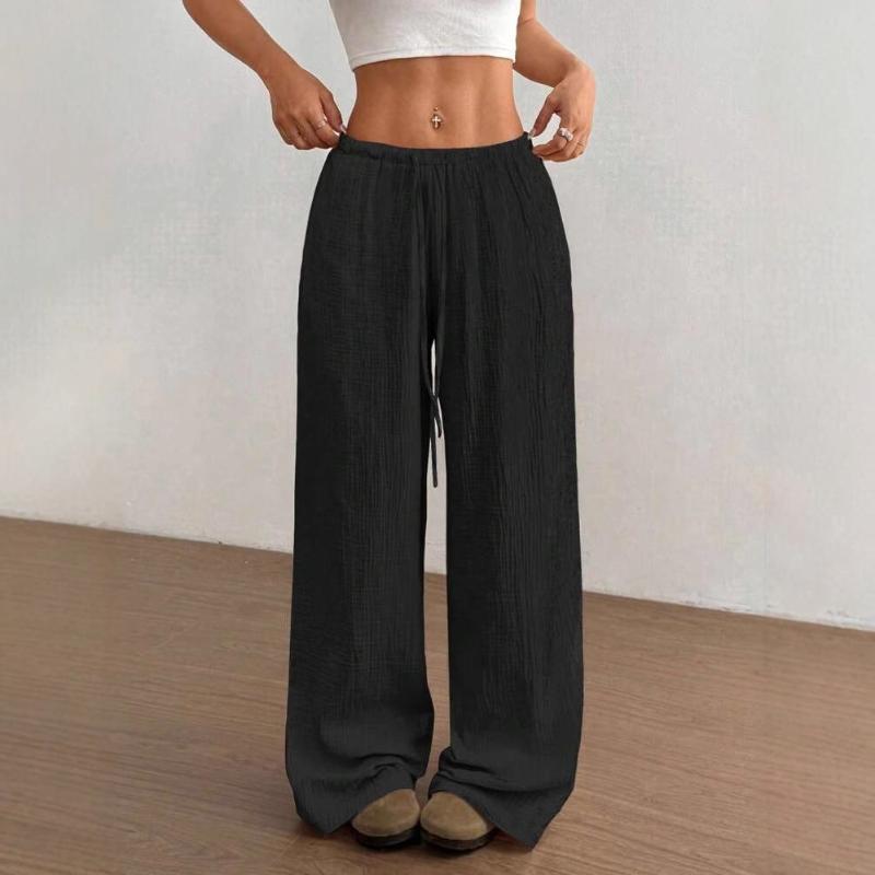 

New Fashion Women s Clothing New Elastic Casual Solid Color Trousers Wide Leg Pants S чёрный