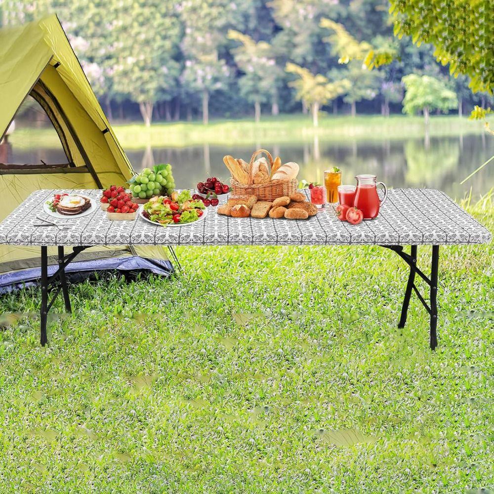 Rectangular Baroque Print Elastic Fitted Tablecloth Outdoor Fold Table Cover  Dinning Table