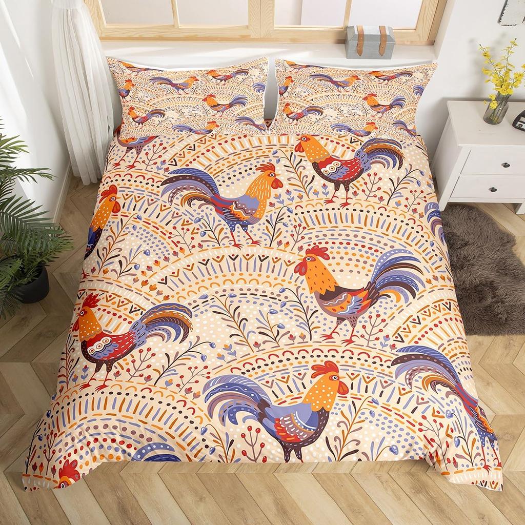 Hahn Druck Bettwäsche Bettbezug Set Niedliches Küken Bettdeckenbezug Set für Raumdeko Full King Size mit 2 Kissenbezügen 3-teilig