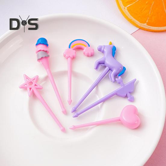 6ks ovocný trsátko Opakovaně použitelné Bento trsátka Roztomilá duhová hvězda ve tvaru srdce Vidlička na ovoce Snadné čištění pro děti