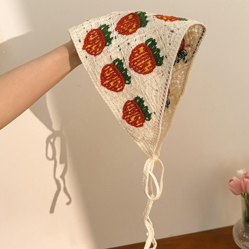 Knitted Crochet Headscarf French Pastoral Triangle Headband Handmade Soft Hair Wrapper for Beach Picnic Holiday Boho Fashion