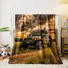 An off-road vehicle on a dirt path under a dramatic cloudy sunset. for all seasons blanket lunch break throw gift