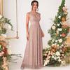 Sequin Spaghetti Strap Mesh Christmas Evening Dress