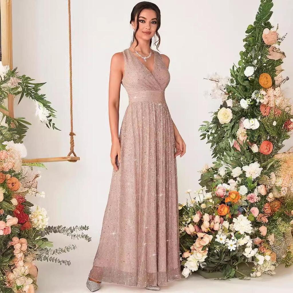 Sequin Spaghetti Strap Mesh Christmas Evening Dress