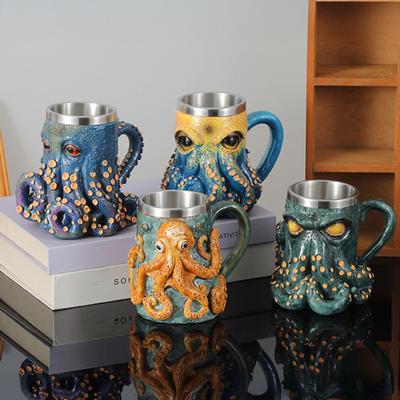 3D Devil Octopus Beer Mug with Tentacle Handle Gothic Cthulhu Pirate Drinkware Night Medieval Fantasy