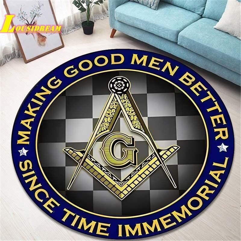Masonic Logo Rugs Round Rugs Home Decor Rugs Non-Slip Balcony Bathroom Door Mats Outdoor Picnic Mats Office Decor Floor Mats