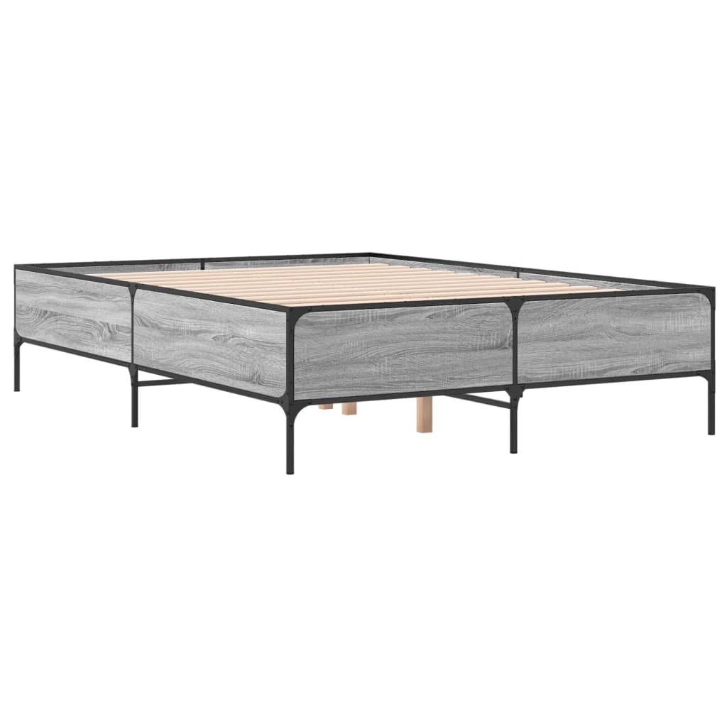 Bed Frame Gray Sonoma 140 x 200 cm Particleboard and Metal