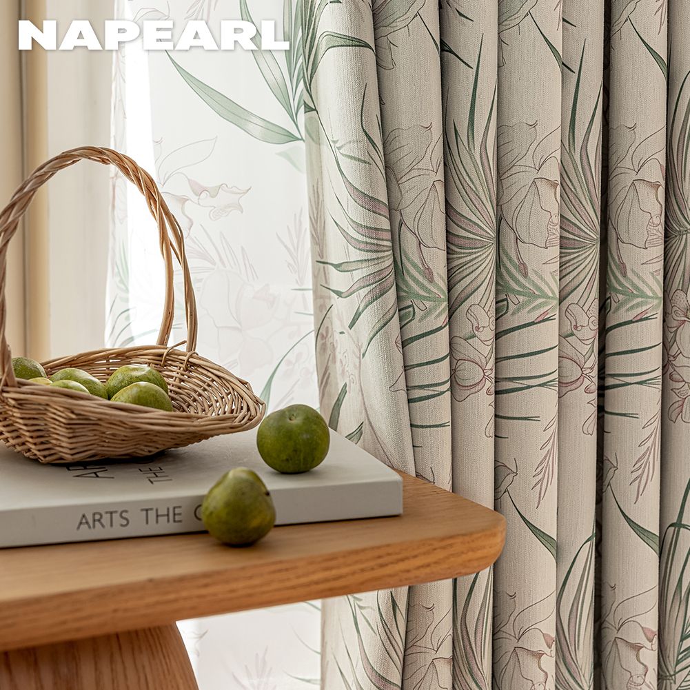 1 Stück NAPEARL Helle Verdunkelungsvorhänge Sanft Grüne Pflanzen- und Blumendruck-Vorhänge für Schlafzimmer Wohnzimmer Balkonfenster für Heimdekoration
