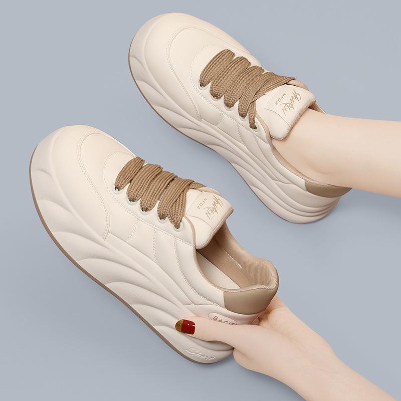 Bread shoes platform white shoes spring versatile leather soft sole sports casual flat women's shoes