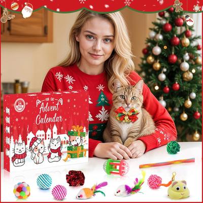 2025 Cat Toy Festive Advent Calendar 24 Days Christmas Countdown Calendar for Cats Kittens Holiday Party Favors for Pet Lovers