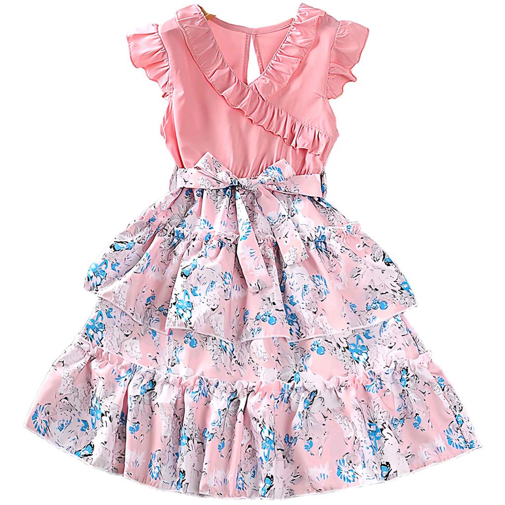 Girl Sleeveless Floral Print Dress Children Kid Casual Summer Beach Sundress Princess Dresses Clothes