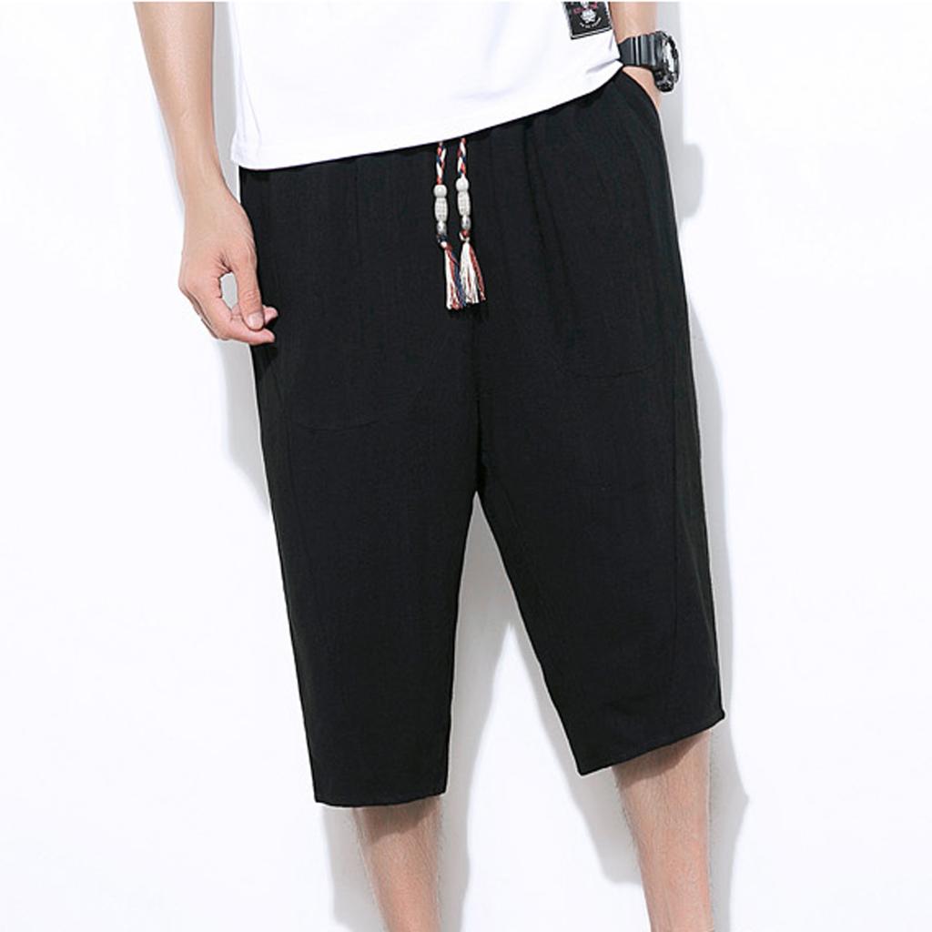 Men's Casual Color Cotton Linen Lightweight Comfortable Casual Shorts Cropped Pants