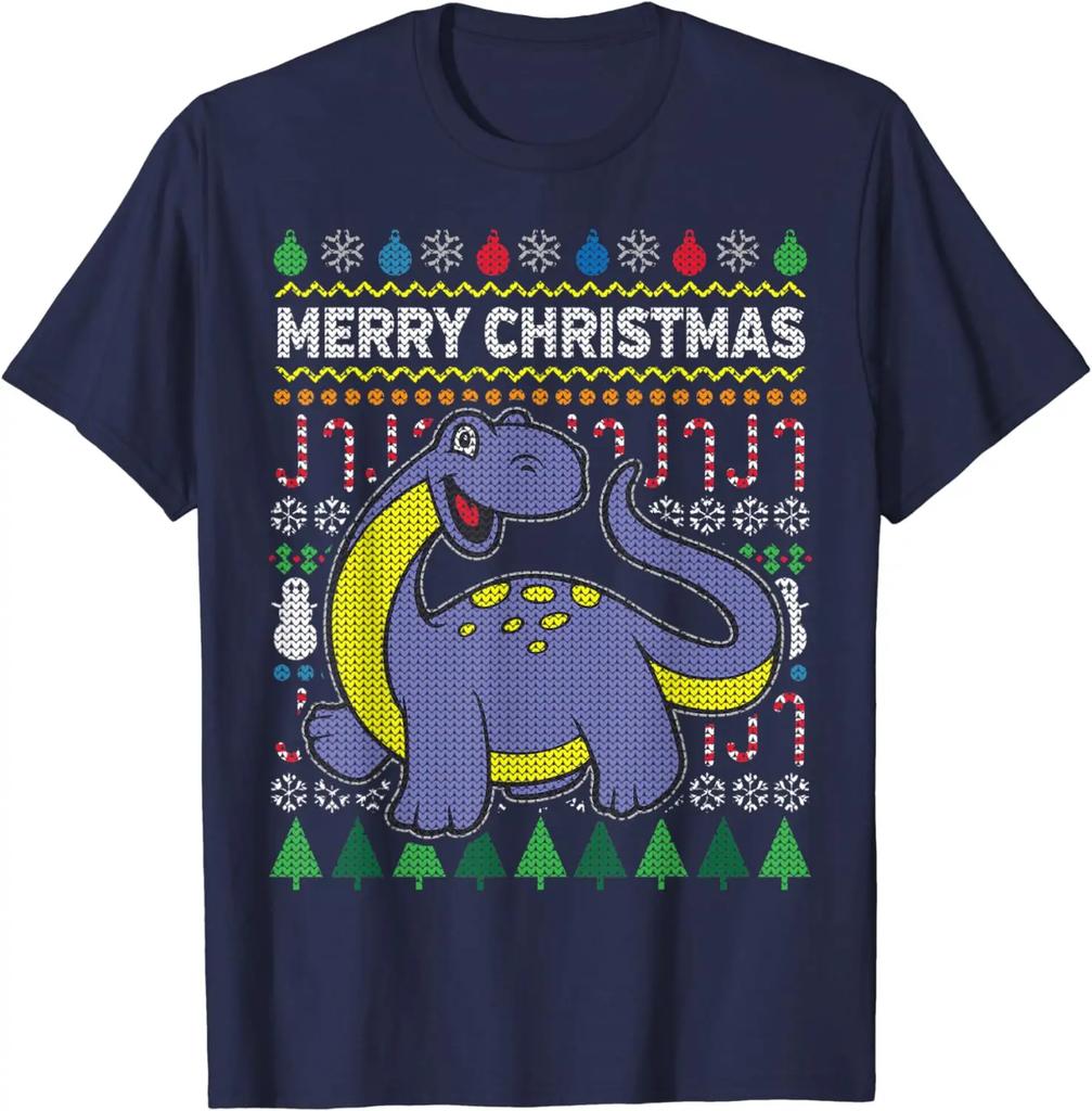 Cute Dinosaur Ugly Christmas Sweater Xmas Gift TShirt 100 Cotton ONeck Summer Short Sleeve Casual Unisexs Tshirt Size S3XL