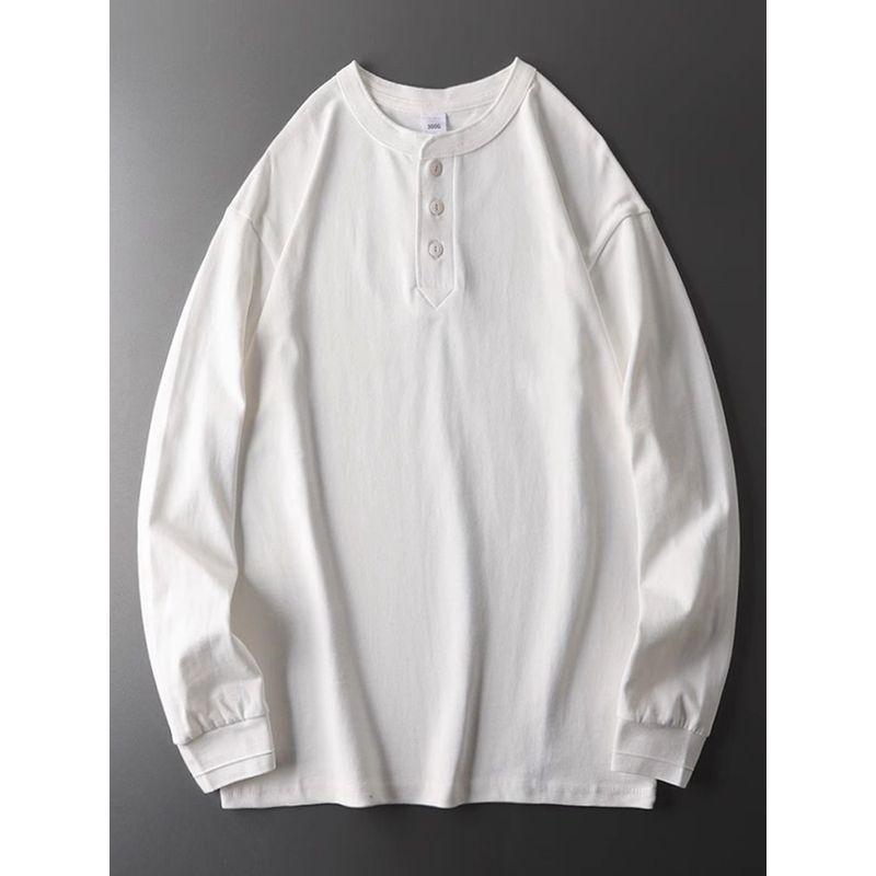 Henley Shirt American Style Heavy Men's Long-Sleeved 100% Cotton Coat Foreign Trade Export Original Last Order Men's G Henry Collar T-shirt