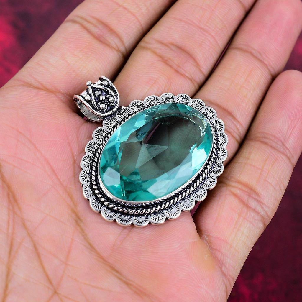Aqua Apatite Pendant, 925 Solid Sterling Silver Pendant Handmade Gemstone Jewelry, Gifts For Wife Brand New Pendant