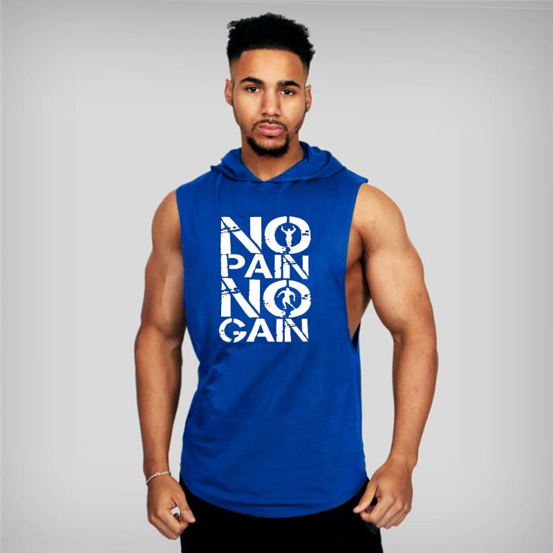  Men's Tank Tops Summer Gym Fitness Printed Compression Hooded Vest Tops Sportswear Muscle Vest Sleeveless T-shirt 