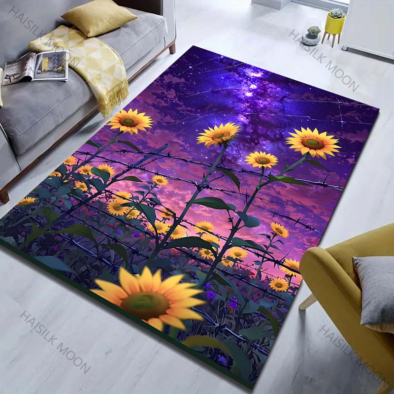 Sunflowers Under The Dreamy Starry Sky Print for Carpet Living Room Bedroom Bedside Floor Mat Home Decor Sofa Room Area Rug