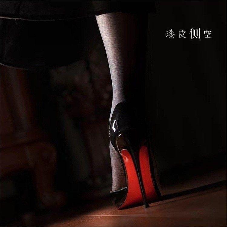 Black long British style sideways, sexy red-soled high heels, thin heels are not tired, wear men's single shoes, feet spring and summer