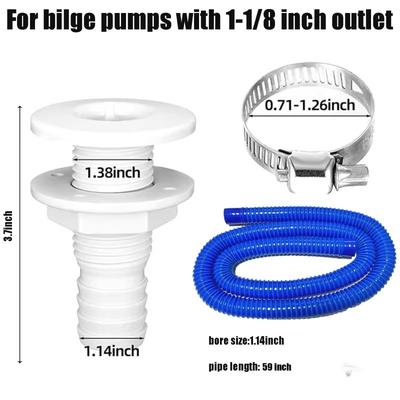Bilge Pump Hose, 1-1/8 Inch Dia Bilge Pump Installation Kit, 6.5 FT Premium Quality Kink-free Flexible PVC Hose, 2 Stainless Ste