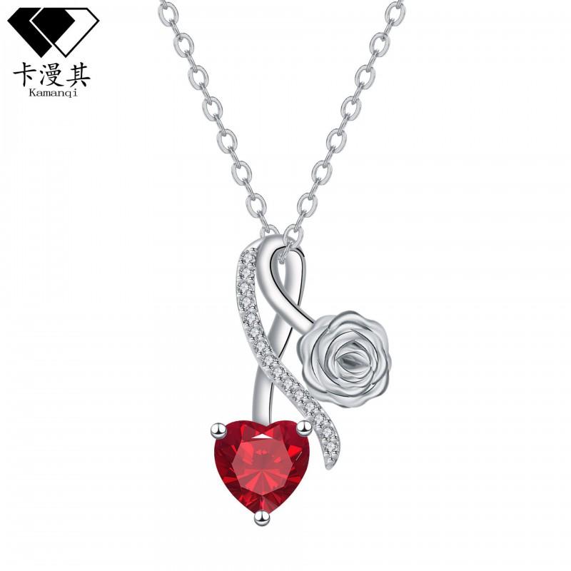 Elegant Heart-Shaped Rose Pendant Necklace Women Lightweight Copper Chain Jewelry Gift Mom Red