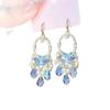 Blue hollow fringed pendant earrings French retro girls earrings high-end versatile earrings niche