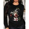 Vibrant Holiday Women's T-Shirt - Round Neck Long Sleeve, Polyester, Regular Length, All-Season Casual Christmas Print Top
