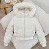 Womens Short Puffer Coat With Faux Fur Collar Warm Thickened Cotton Jacket Korean Style Slim Fit Winter Outerwear