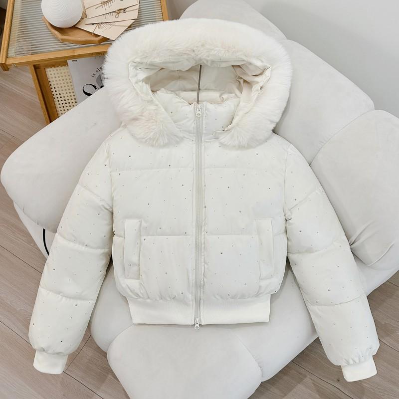 Womens Short Puffer Coat With Faux Fur Collar Warm Thickened Cotton Jacket Korean Style Slim Fit Winter Outerwear
