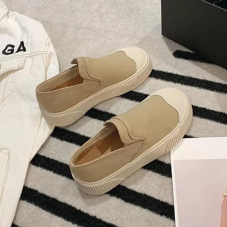 Fashion Thick-soled Canvas Loafers Shoes for Women  Board Design Sneakers Female Casual Platform Slip On Flat Casual Shoes Zapatos
