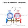 AC Gauges, AC Manifold Gauge Set for R134a R32 R22 R410A, 3 Way Automotive AC Gauge Set with Hoses Adapter