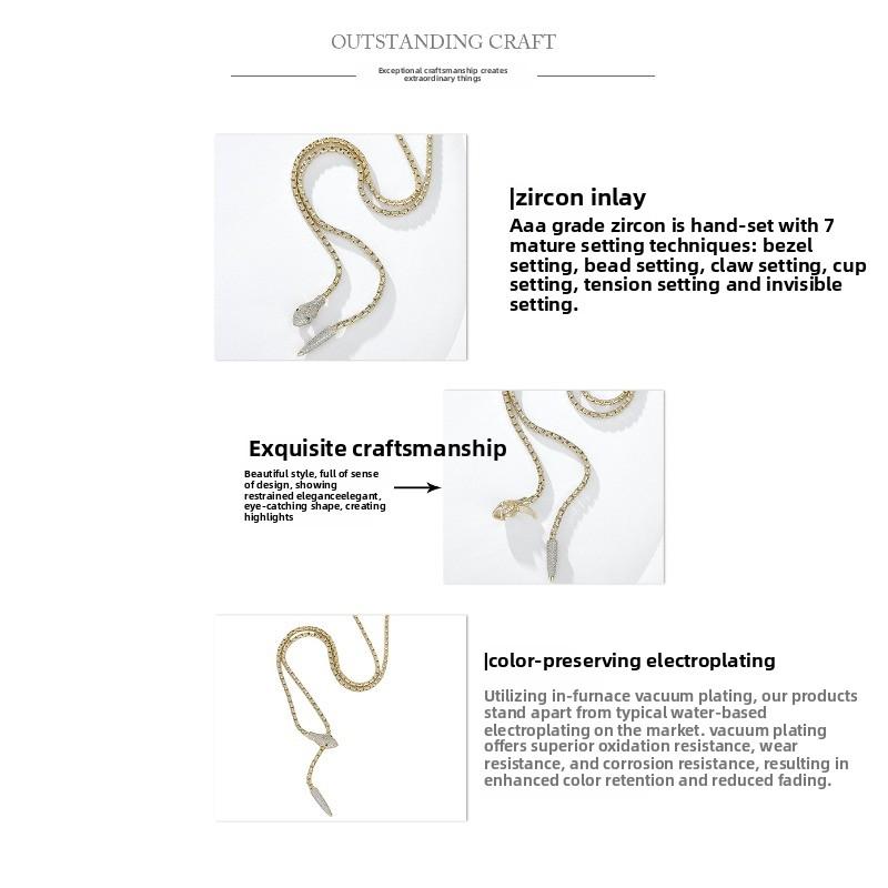Heavy industry collarbone chain, high-grade zircon pull rope snake necklace, versatile neck chain