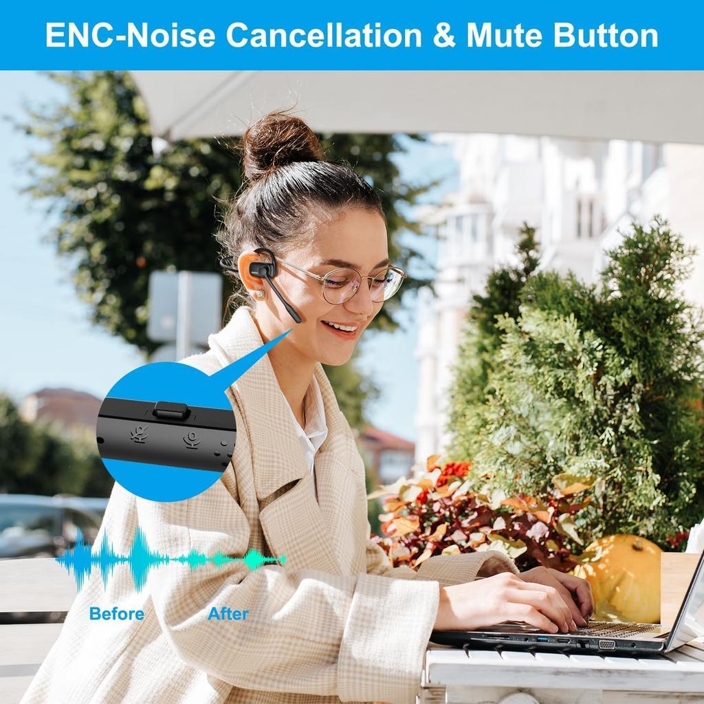 Bluetooth Headphones, Bluetooth V5.4 Wireless Headphones with Noise Cancelling Mic, 12H Playtime, 15.4mm Diaphragm Driver, Open Ear Headset for