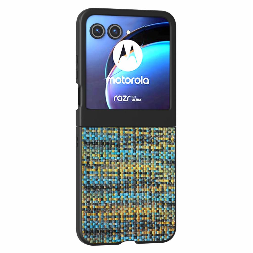 For Motorola Razr 50 5G Case Plaid Texture Leather+PC Phone Cover Black Edge