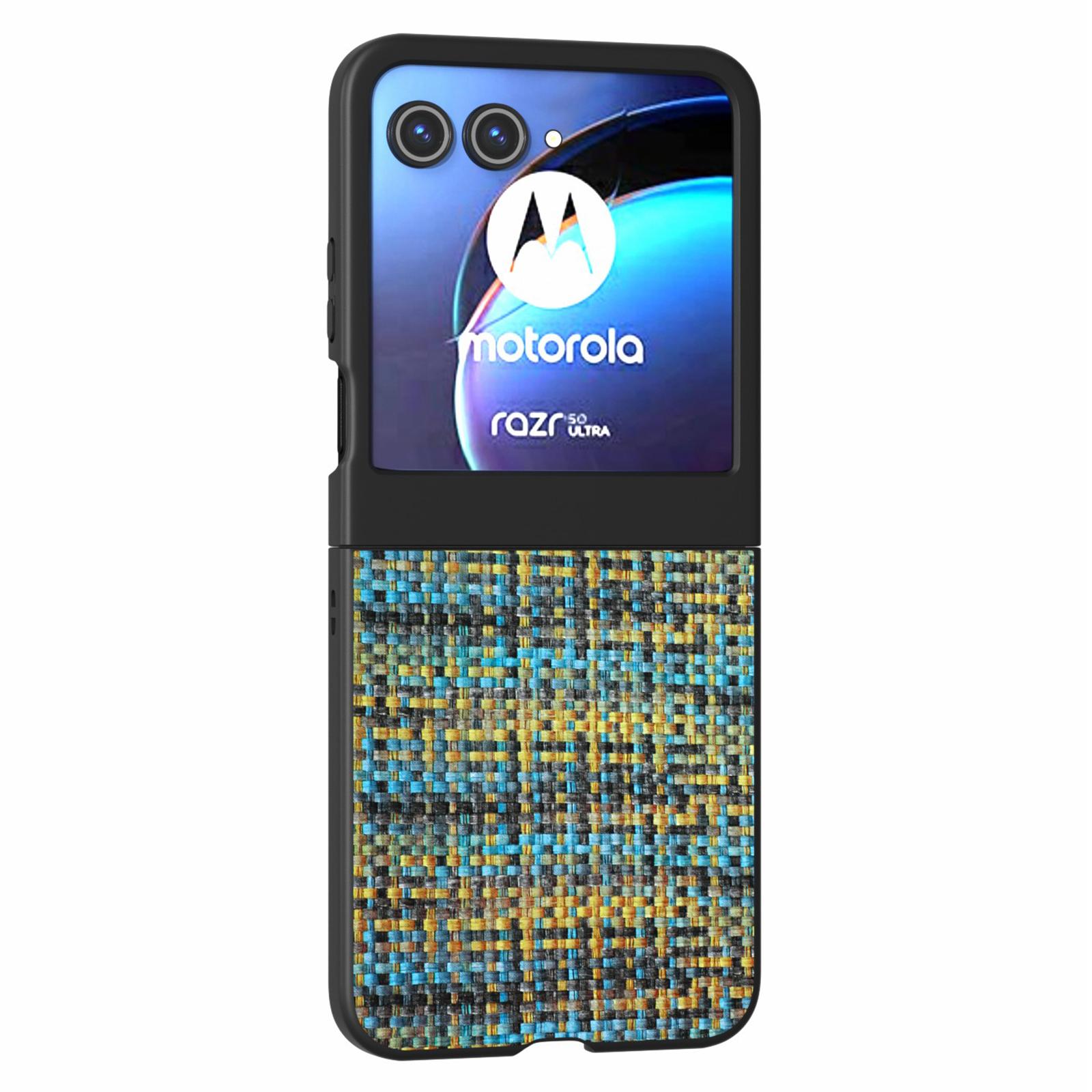 

For Motorola Razr 50 5G Case Plaid Texture Leather+PC Phone Cover Black Edge Gold