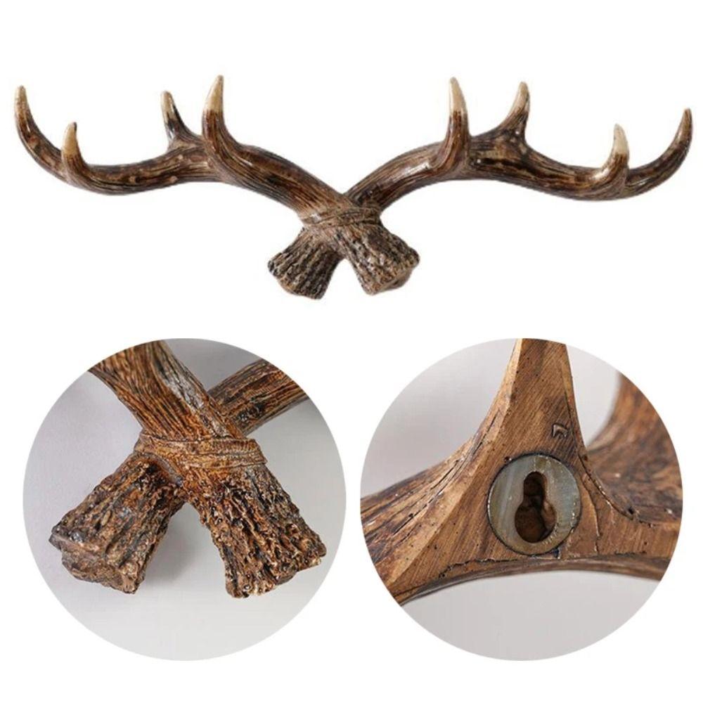 Wall Mounted Deer Horn Decorative Hook Resin Wall Keys Holder Craft Antler Statue  Clothes